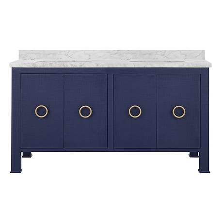 Selene Blue Textured Linen 60" Double Vanity with Carrara Marble Top