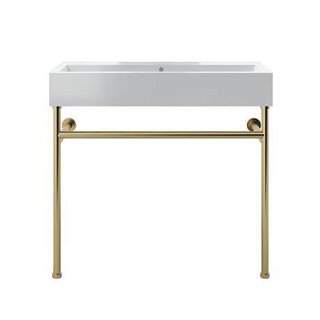 Apollo Brushed Brass 39" Single Console with No Hole White Ceramic Top