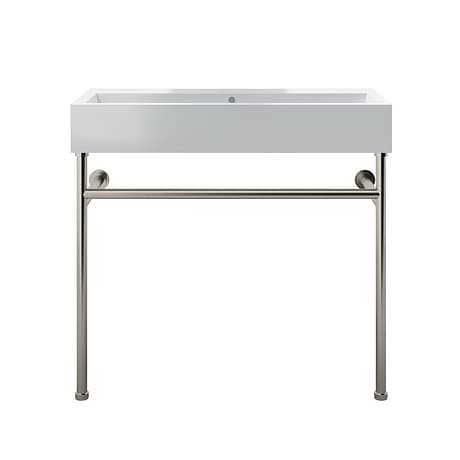 Apollo Brushed Nickel 39" Single Console with No Hole White Ceramic Top
