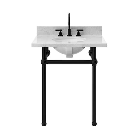Pierce Matte Black 30" Single Console with Oval Sink and Carrara Marble Top