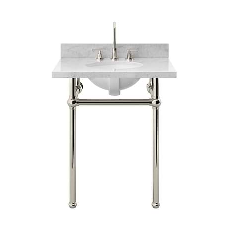 Pierce Polished Nickel 30" Single Console with Oval Sink and Carrara Marble Top