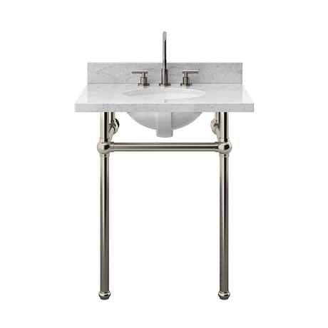 Pierce Brushed Nickel 30" Single Console with Oval Sink and Carrara Marble Top
