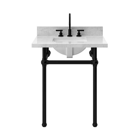 Pierce Matte Black 30" Single Console with Rectangle Sink and Carrara Marble Top