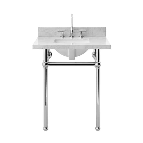 Pierce Polished Chrome 30" Single Console with Rectangle Sink and Carrara Marble Top