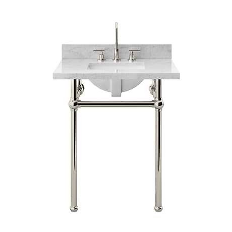 Pierce Polished Nickel  30" Single Console with Rectangle Sink and Carrara Marble Top