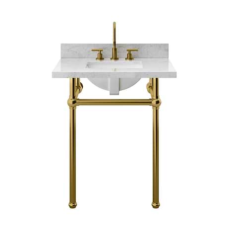 Pierce Brushed Brass 30" Single Console with Rectangle Sink and Carrara Marble Top