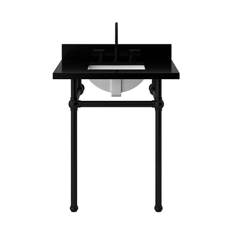 Pierce Matte Black 30" Single Console with Rectangle Sink and Black Granite Top
