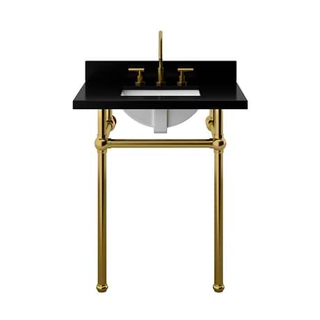 Pierce Brushed Brass 30" Single Console with Rectangle Sink and Black Granite Top