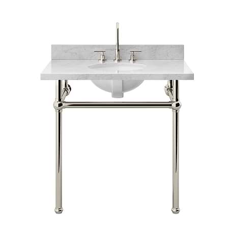 Pierce Polished Nickel 36" Single Console with Oval Sink and Carrara Marble Top