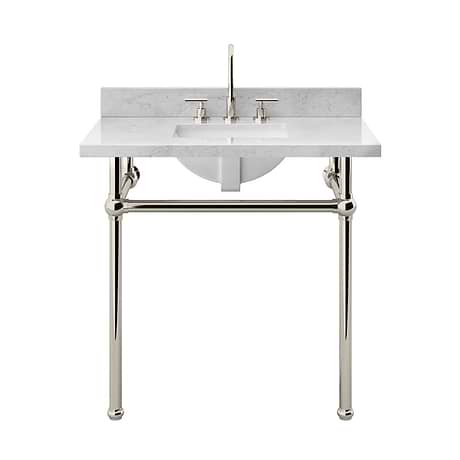Pierce Polished Nickel  36" Single Console with Rectangle Sink and Carrara Marble Top