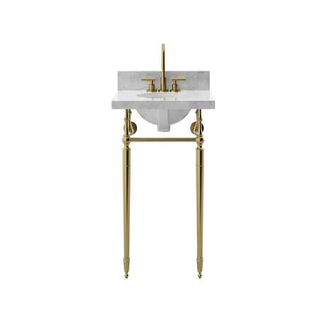 Napoleon Brushed Brass 19" Single Console with Carrara Marble Top Oval Sink and Backsplash
