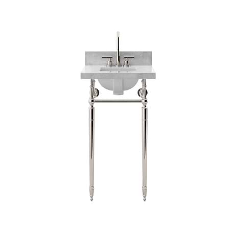 Napoleon Polished Nickel 19" Single Console with Carrara Marble Top Square Sink and Backsplash