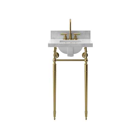 Napoleon Brushed Brass 19" Single Console with Carrara Marble Top Square Sink and Backsplash