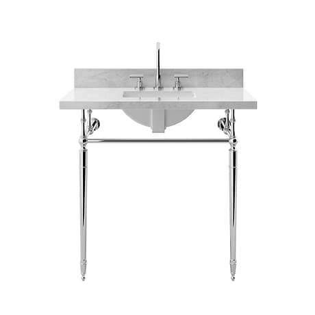 Napoleon Polished Chrome 30" Single Console with Carrara Marble Top Square Sink and Backsplash