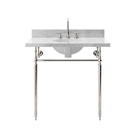 Napoleon Polished Nickel 30" Single Console with Carrara Marble Top Oval Sink and Backsplash