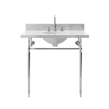 Napoleon Polished Chrome 36" Single Console with Carrara Marble Top Oval Sink and Backsplash