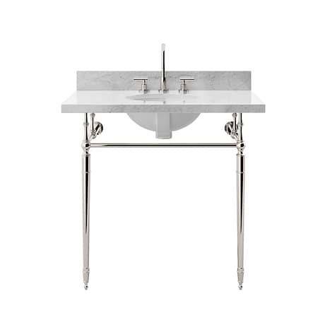 Napoleon Polished Chrome 36" Single Console with Carrara Marble Top Oval Sink and Backsplash
