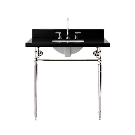 Napoleon Polished Nickel 36" Single Console with Black Granite Top Square Sink and Backsplash