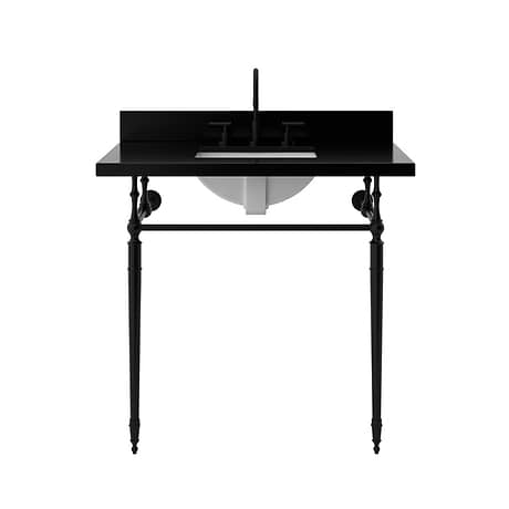 Napoleon Matte Black 36" Single Console with Black Granite Top Square Sink and Backsplash