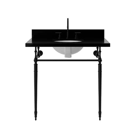 Napoleon Matte Black 36" Single Console with Black Granite Top Oval Sink and Backsplash