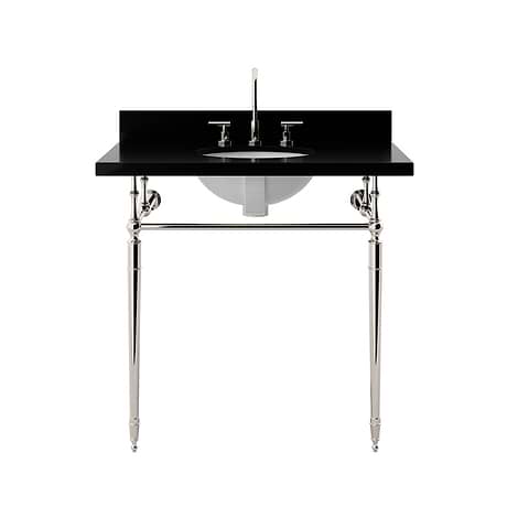 Napoleon Polished Nickel 36" Single Console with Black Granite Top Oval Sink and Backsplash