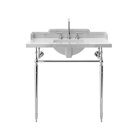 Napoleon Polished Chrome 36" Single Console with White Marble Top Square Sink and Side Plash