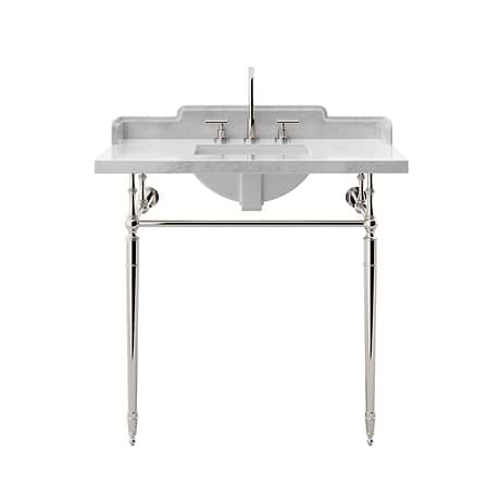 Napoleon Polished Nickel 36" Single Console with White Marble Top Square Sink and Side Plash