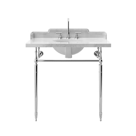 Napoleon Polished Chrome 36" Single Console with White Marble Top Square Oval and Side Plash