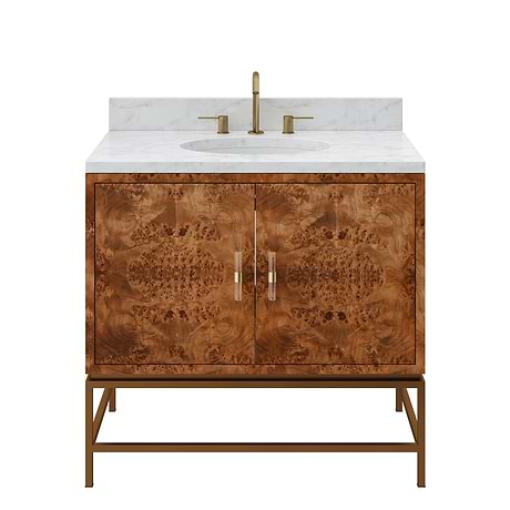 Kaia 36" Burl Wood Single Vanity with Cararra Marble Top