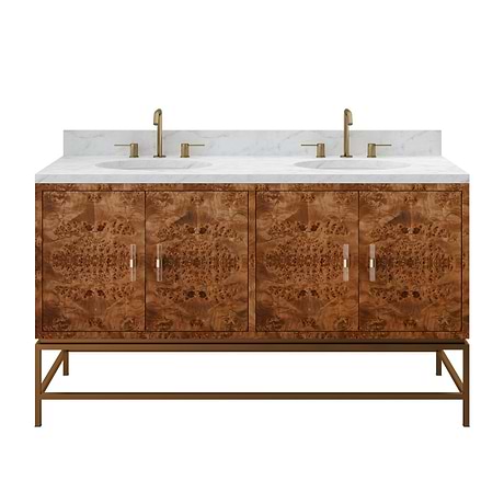 Kaia 60" Burl Wood Double Vanity with Cararra Marble Top