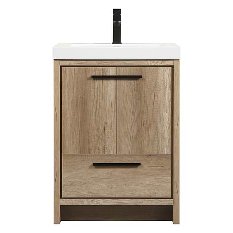 Ember Natural Oak 24" Single Vanity with White Solid Surface Top