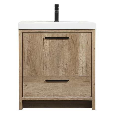 Ember Natural Oak 30" Single Vanity with White Solid Surface Top