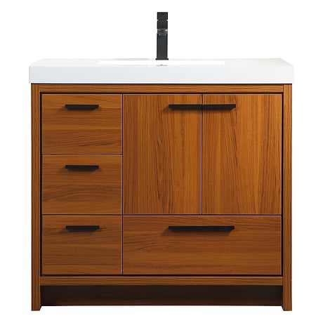 Ember Teak 36" Single Vanity with White Solid Surface Top
