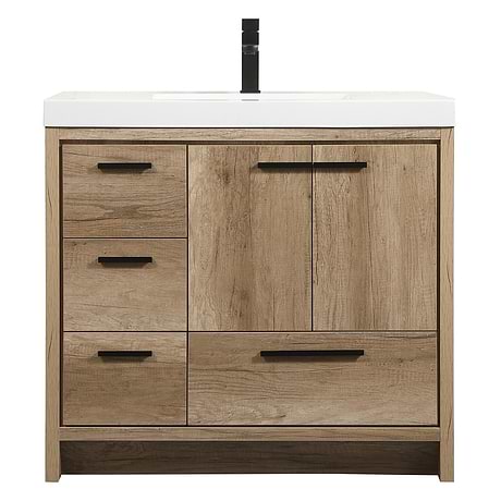 Ember Natural Oak 36" Single Vanity with White Solid Surface Top