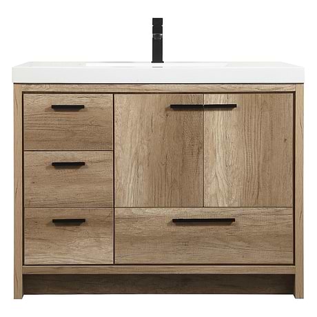 Ember Natural Oak 42" Single Vanity with White Solid Surface Top