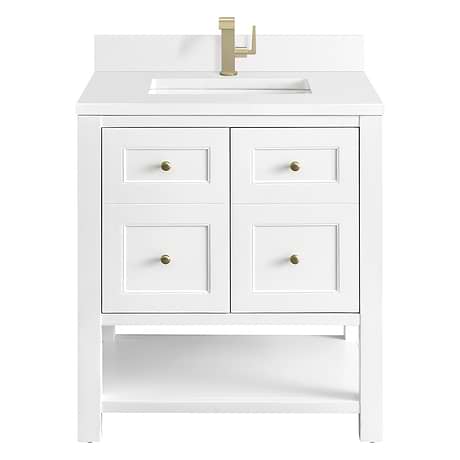 Breckenridge Bright White 30" Single Vanity with White Zeus Quartz Top and Backsplash by JMV