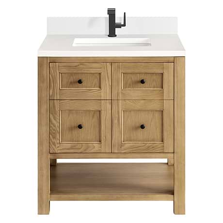 Breckenridge Light Natural Oak 30" Single Vanity with White Zeus Quartz Top and Backsplash by JMV