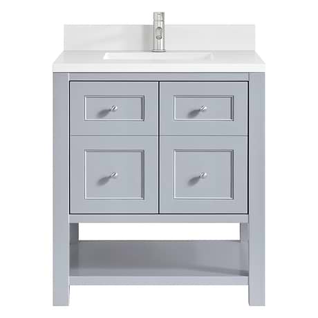 Breckenridge Serenity Blue 30" Single Vanity with White Zeus Quartz Top and Backsplash by JMV