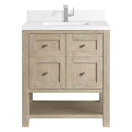 Breckenridge Whitewashed Oak 30" Single Vanity with White Zeus Quartz and Backsplash Top by JMV