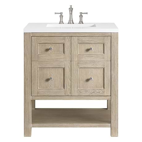 Breckenridge Whitewashed Oak 30" Single Vanity White Zeus Quartz Top by JMV