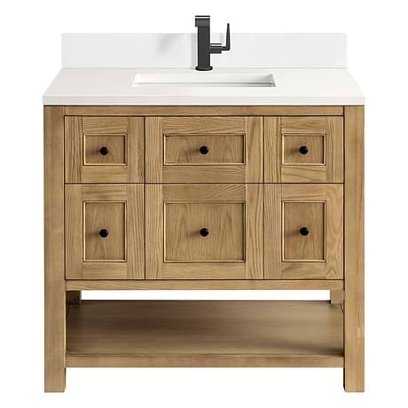 Breckenridge Light Natural Oak 36" Single Vanity with White Zeus Quartz and Backsplash Top by JMV