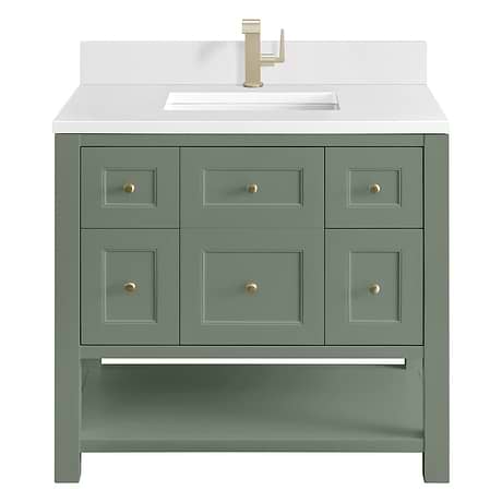 Breckenridge Smokey Celadon 36" Single Vanity with White Zeus Quartz Top by JMV