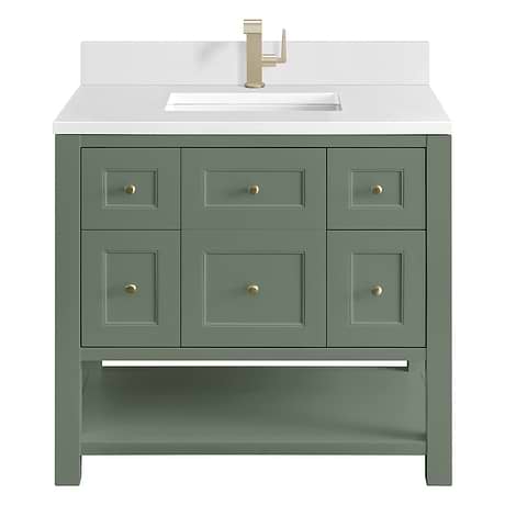 Breckenridge Smokey Celadon 36" Single Vanity with White Zeus Quartz Top by JMV
