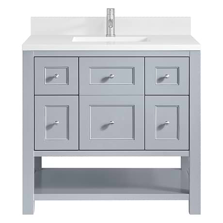 Breckenridge Serenity Blue 36" Single Vanity with White Zeus Quartz Top and Backsplash by JMV