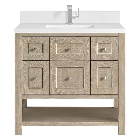 Breckenridge Whitewashed Oak 36" Single Vanity with White Zeus Quartz Top and Backsplash by JMV