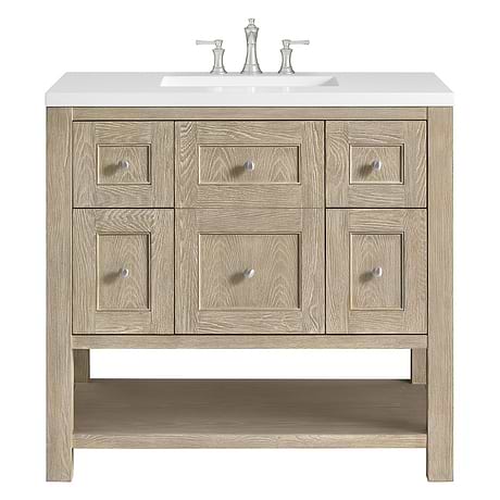 Breckenridge Whitewashed Oak 36" Single Vanity with White Zeus Quartz Top by JMV