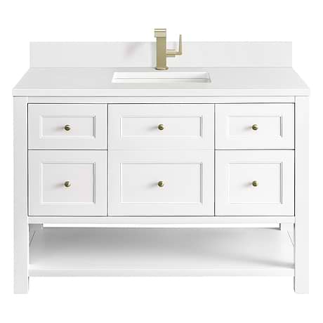 Breckenridge Bright White 48" Single Vanity with White Zeus Quartz Top and Backsplash by JMV