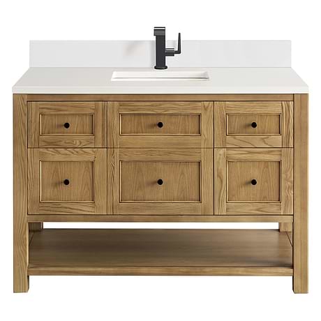 Breckenridge Light Natural Oak 48" Single Vanity with White Zeus Quartz Top and Backsplash by JMV