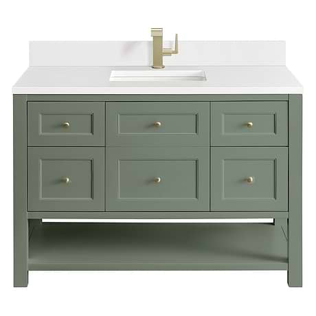 Breckenridge Smokey Celadon 48" Single Vanity with White Zeus Quartz Top and Backsplash by JMV