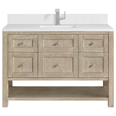 Breckenridge Whitewashed Oak 48" Single Vanity with White Zeus Quartz Top and Backsplash by JMV